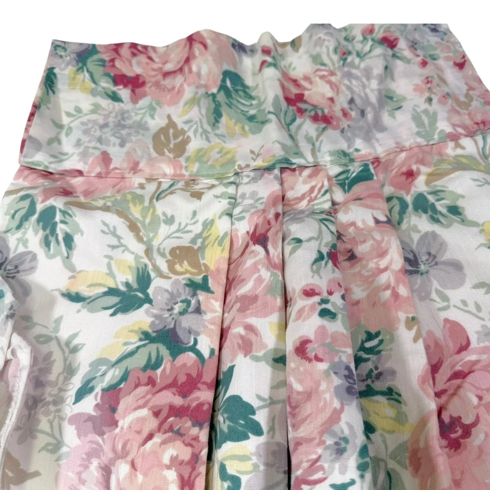 Vintage Pink Green Floral Balloon Valance Set Inverted Pleat Cottagecore Shabby